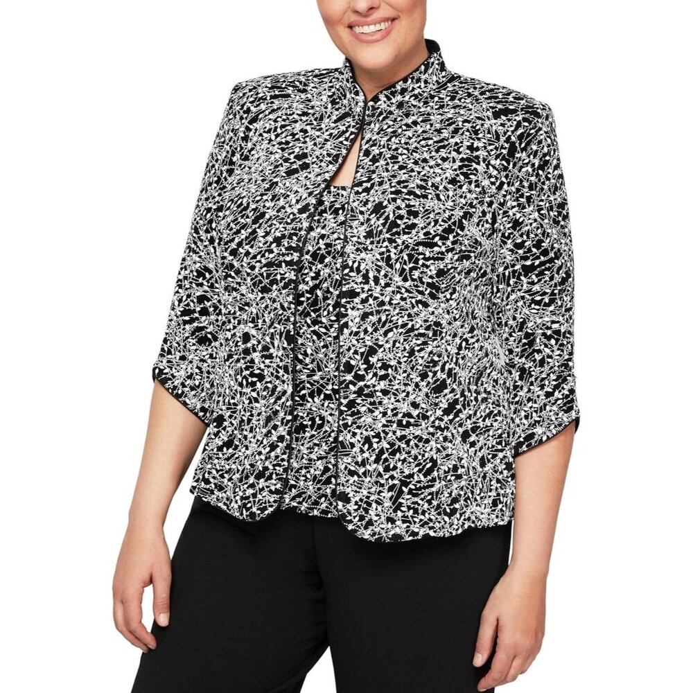 Alex Evenings Womens Size 1X 3/4 Sleeve GlitterTwinset Cami Top And Jacket NEW